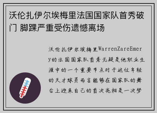 沃伦扎伊尔埃梅里法国国家队首秀破门 脚踝严重受伤遗憾离场